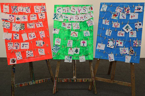 カラーシールで描く 廃棄シーツキャンバスアート 後期作品 サムネイル