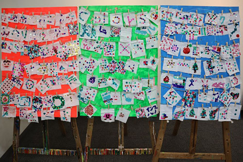 カラーシールで描く 廃棄シーツキャンバスアート 前期作品 サムネイル